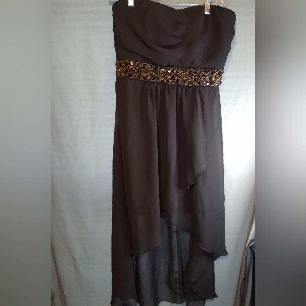 Trixxi Elegant Black Stud Strapless High Low Flare  Dress